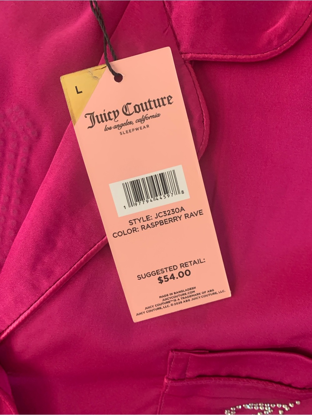 Juicy Couture Silky Satin Bling Pajama Set Raspberry Rave Large NWT - Picture 14 of 15